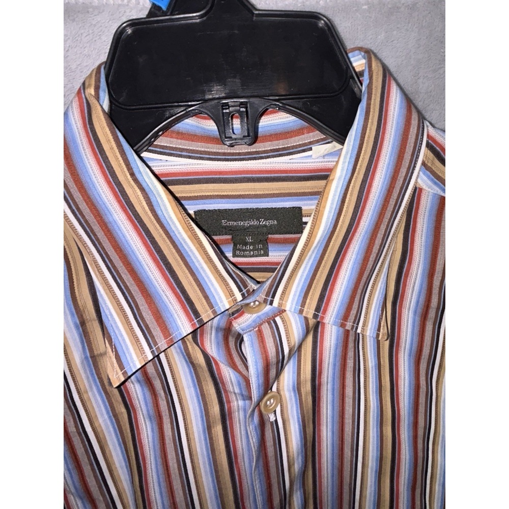 Ermenegildo Zegna mens XL purple blue stripe cotton button up shirt EuC - Picture 3 of 7